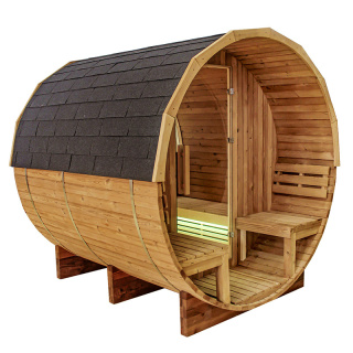 SAUNA OGRODOWA FIŃSKA BECZKA Z PIECEM TROMSO 4-6 OSOBOWA 210x210 CM