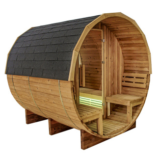 SAUNA OGRODOWA FIŃSKA BECZKA Z PIECEM TROMSO-HG 4-6 OSOBOWA 210x210 CM