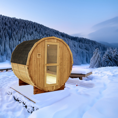 SAUNA OGRODOWA FIŃSKA BECZKA Z PIECEM FORSA-HG 4-6 OSOBOWA 210x180 CM SAUNA OGRODOWA FIŃSKA BECZKA Z PIECEM FORSA-HG 4-6 OSOBOWA 210x180 CM