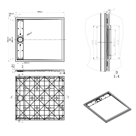 BRODZIK PRYSZNICOWY KAMIENNY PROSTOKĄTNY SLIM DEKO SZARY 100X90 CM