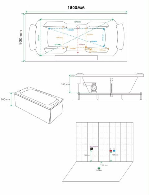 WANNA Z HYDROMASAŻEM MARBE 941 BIAŁA 180x90 CM WANNA Z HYDROMASAŻEM MARBE 941 BIAŁA 180x90 CM