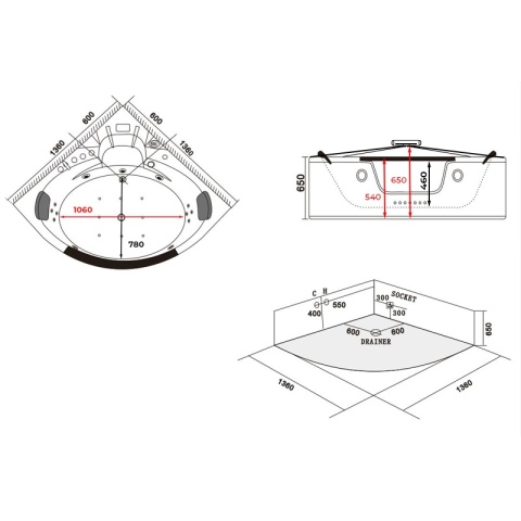 WANNA SPA Z HYDROMASAŻEM ORINO 632C 135x135 CM