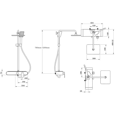 BATERIA PRYSZNICOWA ŁAZIENKOWA T700-BL CZARNA LCD