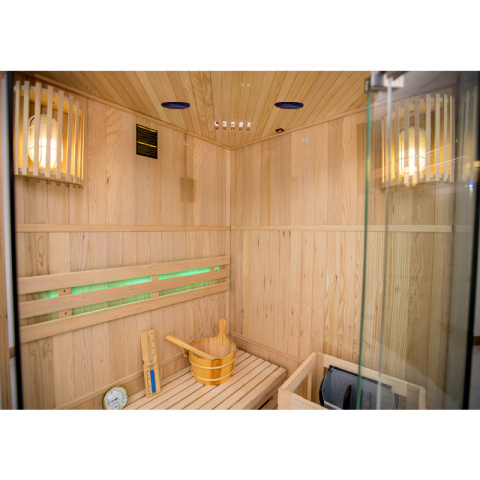 SAUNA FIŃSKA WYSOKOTEMPERATUROWA Z PIECEM OSLO2/HARVIA 3,5KW 1-2 OSOBOWA 120x120 CM