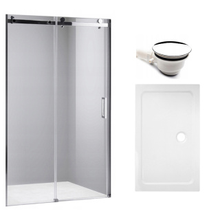 DRZWI PRYSZNICOWE Z BRODZIKIEM SH03B/ST03A CHROM/BIAŁY 95-100/100x80 CM 8 MM