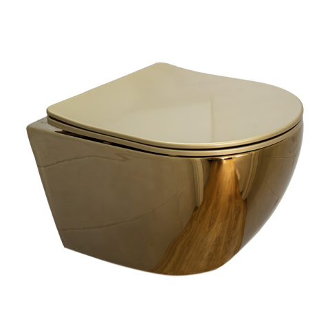 MISKA WC WISZĄCA RIMLESS MIZU-GL-BL-RIM-03 ZŁOTY POŁYSK DESKA WOLNOOPADAJĄCA DUROPLAST