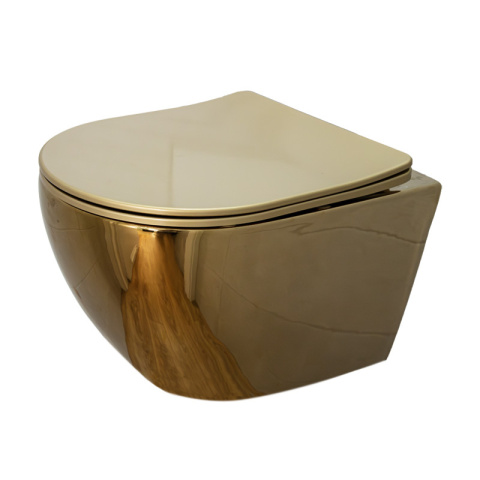 MISKA WC WISZĄCA RIMLESS MIZU-GL-BL-RIM-03 ZŁOTY POŁYSK DESKA WOLNOOPADAJĄCA DUROPLAST