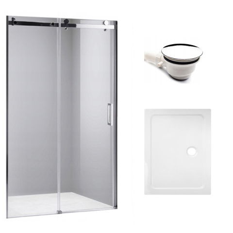 DRZWI PRYSZNICOWE Z BRODZIKIEM SH03B/ST04A CHROM/BIAŁY 95-100/100x90 CM 8 MM