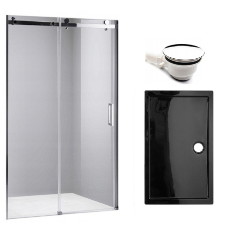 DRZWI PRYSZNICOWE Z BRODZIKIEM SH03D/ST03C CHROM/CZARNY 115-120/120x80 CM 8 MM DRZWI PRYSZNICOWE Z BRODZIKIEM SH03D/ST03C CHROM/CZARNY 115-120/120x80 CM 8 MM