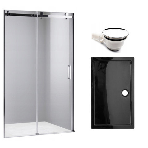 DRZWI PRYSZNICOWE Z BRODZIKIEM SH03D/ST06C CHROM/CZARNY 115-120/120x100 CM 8 MM DRZWI PRYSZNICOWE Z BRODZIKIEM SH03D/ST06C CHROM/CZARNY 115-120/120x100 CM 8 MM