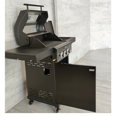 GRILL OGRODOWY GAZOWY Z POKRYWĄ I PÓŁKAMI ZEUS-A CZARNY RUSZT ŻELIWNY 8,5 KW + POKROWIEC GRILL OGRODOWY GAZOWY Z POKRYWĄ I PÓŁKAMI ZEUS-A CZARNY RUSZT ŻELIWNY 8,5 KW + POKROWIEC