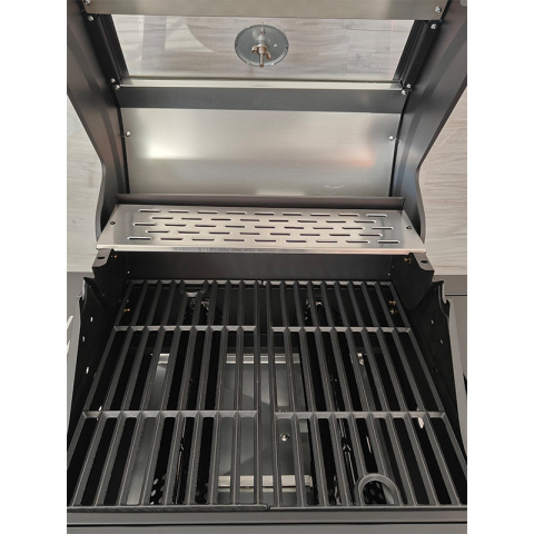 GRILL OGRODOWY GAZOWY Z POKRYWĄ I PÓŁKAMI ZEUS-A CZARNY RUSZT ŻELIWNY 8,5 KW + POKROWIEC GRILL OGRODOWY GAZOWY Z POKRYWĄ I PÓŁKAMI ZEUS-A CZARNY RUSZT ŻELIWNY 8,5 KW + POKROWIEC