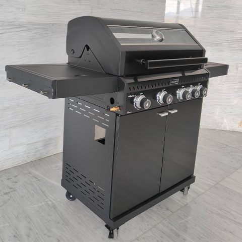 GRILL OGRODOWY GAZOWY Z POKRYWĄ I PÓŁKAMI ZEUS-C CZARNY RUSZT ŻELIWNY 14,5 KW GRILL OGRODOWY GAZOWY Z POKRYWĄ I PÓŁKAMI ZEUS-C CZARNY RUSZT ŻELIWNY 14,5 KW