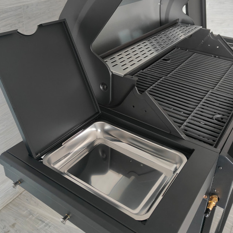 GRILL OGRODOWY GAZOWY Z POKRYWĄ I PÓŁKAMI ZEUS-C CZARNY RUSZT ŻELIWNY 14,5 KW GRILL OGRODOWY GAZOWY Z POKRYWĄ I PÓŁKAMI ZEUS-C CZARNY RUSZT ŻELIWNY 14,5 KW