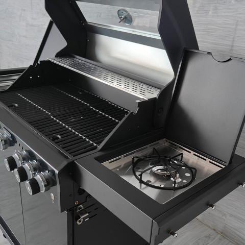 GRILL OGRODOWY GAZOWY Z POKRYWĄ I PÓŁKAMI ZEUS-C CZARNY RUSZT ŻELIWNY 14,5 KW GRILL OGRODOWY GAZOWY Z POKRYWĄ I PÓŁKAMI ZEUS-C CZARNY RUSZT ŻELIWNY 14,5 KW