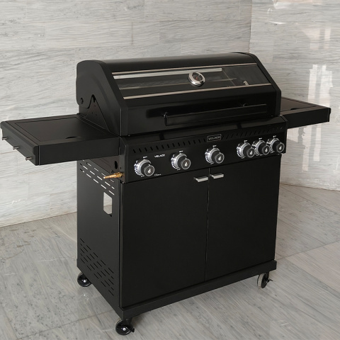 GRILL OGRODOWY GAZOWY Z POKRYWĄ I PÓŁKAMI ZEUS-D CZARNY RUSZT ŻELIWNY 17,5 KW + POKROWIEC GRILL OGRODOWY GAZOWY Z POKRYWĄ I PÓŁKAMI ZEUS-D CZARNY RUSZT ŻELIWNY 17,5 KW + POKROWIEC