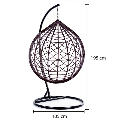 FOTEL OGRODOWY WISZĄCY KOKON DUŻY KOSZ VEGAS CZARNY Z PODSTAWĄ PODUSZKA BRĄZOWA