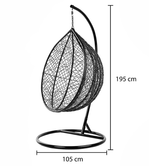FOTEL OGRODOWY WISZĄCY KOKON DUŻY KOSZ KORFU SZARY Z PODSTAWĄ