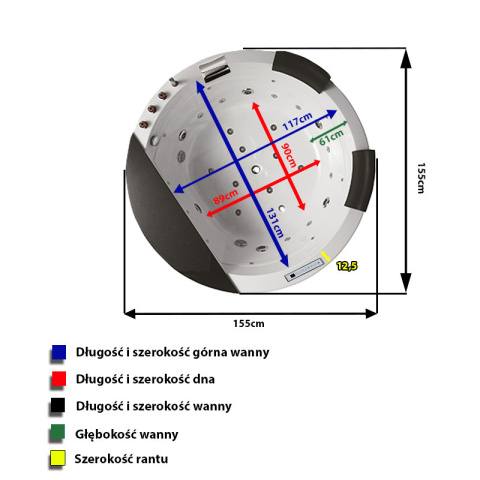 WANNA Z HYDROMASAŻEM DELLA 916 Z OBUDOWĄ BRĄZOWĄ 155x155 CM