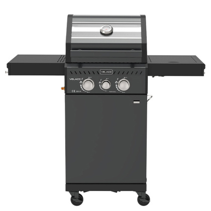 GRILL OGRODOWY GAZOWY Z POKRYWĄ I PÓŁKAMI ZEUS-A CZARNY RUSZT ŻELIWNY 8,5 KW + POKROWIEC