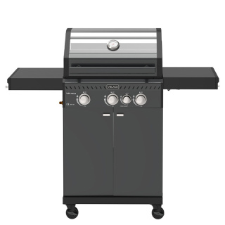 GRILL OGRODOWY GAZOWY Z POKRYWĄ I PÓŁKAMI ZEUS-B CZARNY RUSZT ŻELIWNY 11,5KW