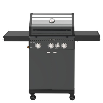 GRILL OGRODOWY GAZOWY Z POKRYWĄ I PÓŁKAMI ZEUS-B CZARNY RUSZT ŻELIWNY 11,5KW + POKROWIEC