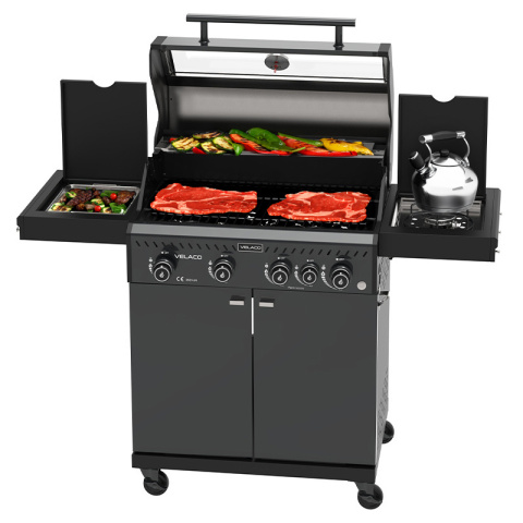GRILL OGRODOWY GAZOWY Z POKRYWĄ I PÓŁKAMI ZEUS-C CZARNY RUSZT ŻELIWNY 14,5 KW GRILL OGRODOWY GAZOWY Z POKRYWĄ I PÓŁKAMI ZEUS-C CZARNY RUSZT ŻELIWNY 14,5 KW