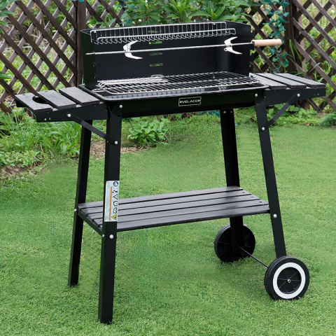 GRILL OGRODOWY WĘGLOWY Z PÓŁKAMI I ROŻNEM VL06-RS CZARNY GRILL OGRODOWY WĘGLOWY Z PÓŁKAMI I ROŻNEM VL06-RS CZARNY
