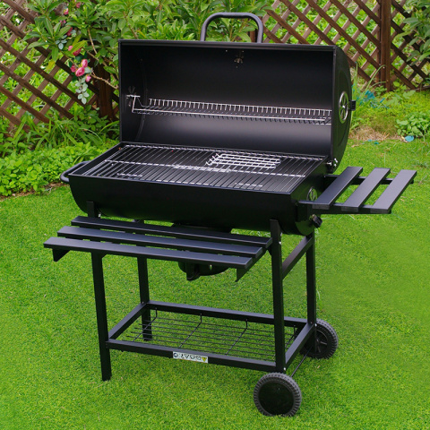 GRILL OGRODOWY WĘGLOWY Z POKRYWĄ I PÓŁKAMI VL09-A1 CZARNY GRILL OGRODOWY WĘGLOWY Z POKRYWĄ I PÓŁKAMI VL09-A1 CZARNY