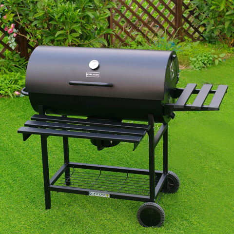 GRILL OGRODOWY WĘGLOWY Z POKRYWĄ I PÓŁKAMI VL09-A1 CZARNY GRILL OGRODOWY WĘGLOWY Z POKRYWĄ I PÓŁKAMI VL09-A1 CZARNY