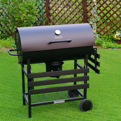 GRILL OGRODOWY WĘGLOWY Z POKRYWĄ I PÓŁKAMI VL09-A1 CZARNY GRILL OGRODOWY WĘGLOWY Z POKRYWĄ I PÓŁKAMI VL09-A1 CZARNY