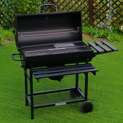 GRILL OGRODOWY WĘGLOWY Z POKRYWĄ I PÓŁKAMI VL09-A1 CZARNY GRILL OGRODOWY WĘGLOWY Z POKRYWĄ I PÓŁKAMI VL09-A1 CZARNY