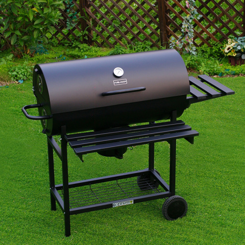 GRILL OGRODOWY WĘGLOWY Z POKRYWĄ I PÓŁKAMI VL09-A1 CZARNY GRILL OGRODOWY WĘGLOWY Z POKRYWĄ I PÓŁKAMI VL09-A1 CZARNY