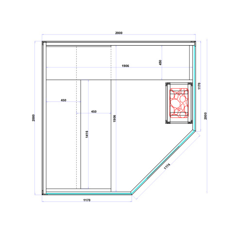 SAUNA KOMBO INFRARED/FIŃSKA MOSS2 Z PIECEM 8kW 5-6 OSOBOWA 200x200 CM 2w1