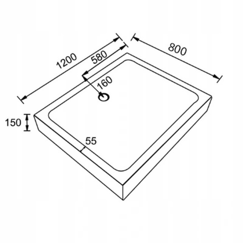 BRODZIK PRYSZNICOWY PROSTOKATNY WYSOKI SXL03E BIAŁY 120x80 CM