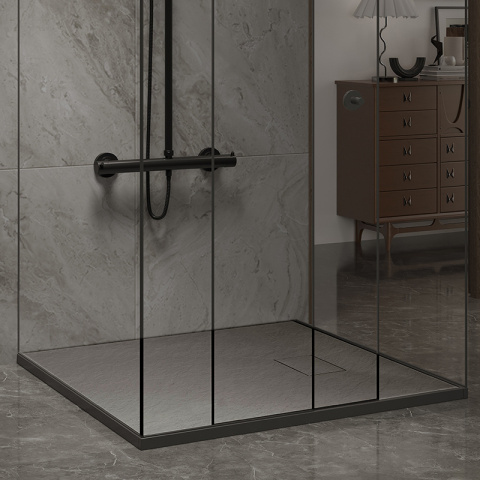 BRODZIK PRYSZNICOWY KAMIENNY KWADRATOWY SLIM JUKO SZARY 80x80 CM