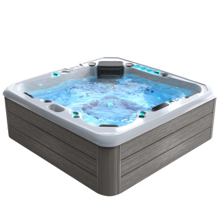 JACUZZI OGRODOWE WANNA SPA755 BIAŁA PERŁA OBUDOWA SZARA DESKA F24 230X230 CM