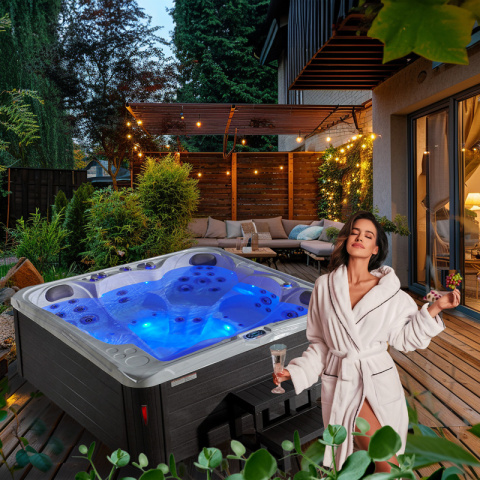 JACUZZI OGRODOWE WANNA SPA751 BIAŁY MARMUR OBUDOWA ANTRACYT 210x210 CM JACUZZI OGRODOWE WANNA SPA751 BIAŁY MARMUR OBUDOWA ANTRACYT 210x210 CM
