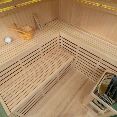 SAUNA FIŃSKA WYSOKOTEMPERATUROWA Z PIECEM OSLO6/HARVIA 8KW 5-6 OSOBOWA 200x200 CM