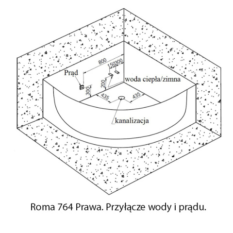 WANNA Z HYDROMASAŻEM ROMA 764 PRAWA BIAŁA 150x150 CM