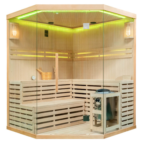 SAUNA FIŃSKA WYSOKOTEMPERATUROWA Z PIECEM OSLO6/HARVIA 8KW 5-6 OSOBOWA 200x200 CM