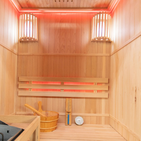 SAUNA FIŃSKA WYSOKOTEMPERATUROWA Z PIECEM OSLO1/HARVIA 3,5KW 1-2 OSOBOWA 120x105 CM